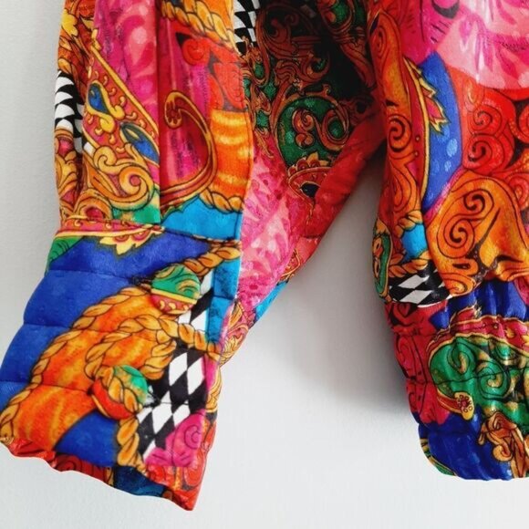 Vintage Silky Satin Retro Colorful Abstract Art Bomber Jacket Sz M - Picture 10 of 12